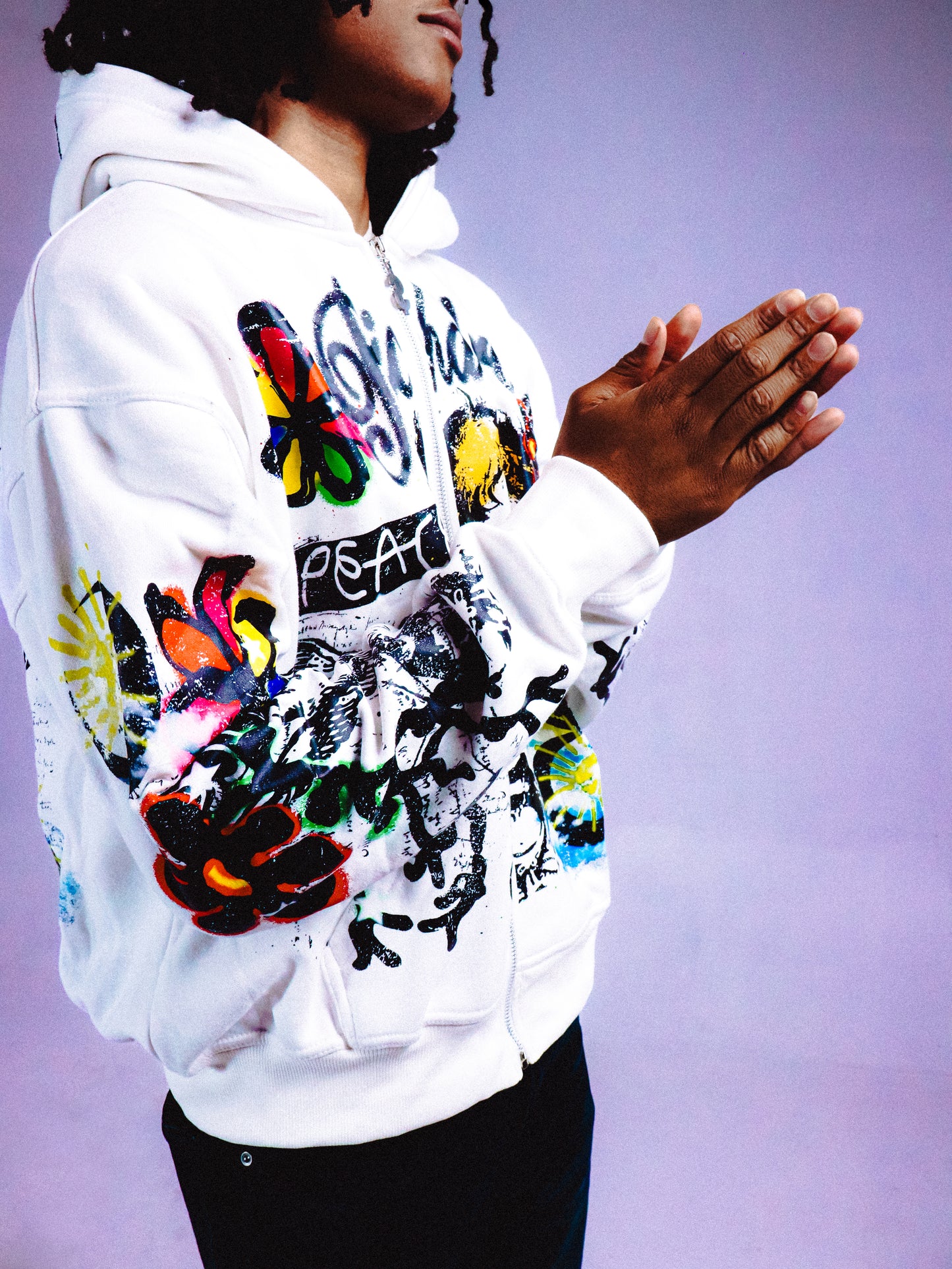 white zip-up jacket
